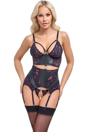 Cottelli Collection Body Dessous-Set: Straps-Body und String - schwarz (2-tlg) Im schwarzen Mattlook, vorne mit Spitzen-Einsätzen - Verkäufer: Sandritas