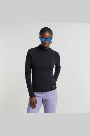 G-Star Longsleeve Rib Mock Top mit Markenschriftzug am Kragen
