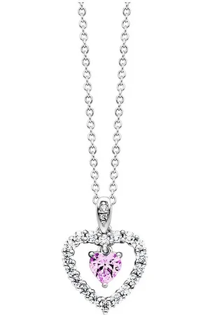 JULIE JULSEN Kette mit Anhänger 925 Silber rhodiniert Herz Zirkonia weiß rosa