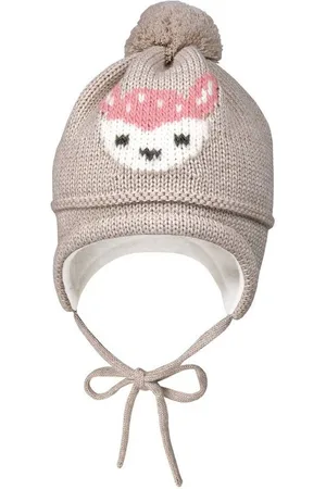 maximo Strickmütze mit Reh Motiv mit Pompon und Bindeband