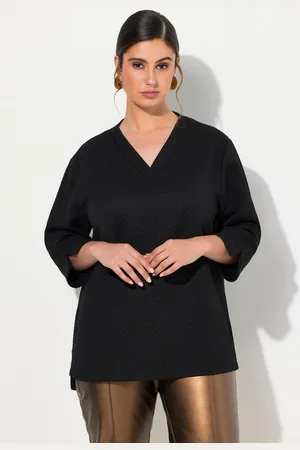 Ulla Popken Sweatshirt Sweatshirt Struktur V-Ausschnitt 3/4-Arm - Verkäufer: Popken Fashion Group