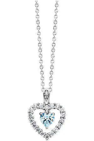 JULIE JULSEN Kette mit Anhänger 925 Silber rhodiniert Herz Zirkonia weiß blau