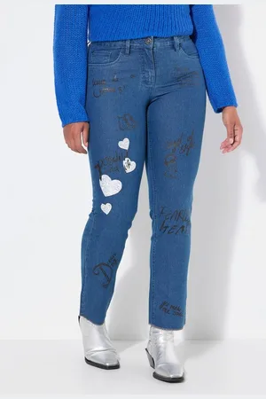 Angel of Style Regular-fit-Jeans Jeans Straight Fit Alloverdruck Patches 5-Pocket - Verkäufer: Popken Fashion Group