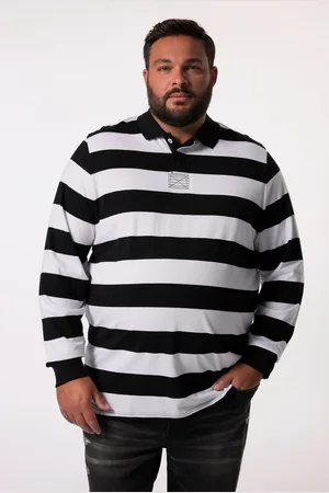 Men Plus Poloshirt Men+ Poloshirt Langarm Ringel Rückendruck bis 8 XL - Verkäufer: Popken Fashion Group