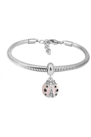 Bungsa Armband Armband Runde Schlangenkette mit Anhänger Silber aus Edelstahl Damen (1 Armband, 1-tlg), Bracelet Armschmuck - Verkäufer: