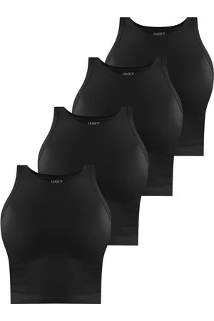 Janice Tanktop 4 x Damen crop Top hochgeschlossen Niah Kurzes Tanktop aus Baumwolle - Verkäufer: NORMANI