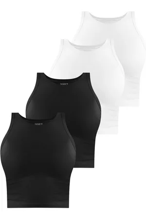 Janice Tanktop 4 x Damen crop Top hochgeschlossen Niah Kurzes Tanktop aus Baumwolle - Verkäufer: NORMANI