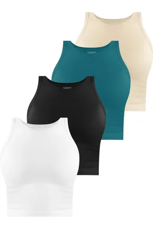Janice Tanktop 4 x Damen crop Top hochgeschlossen Niah Kurzes Tanktop aus Baumwolle - Verkäufer: NORMANI