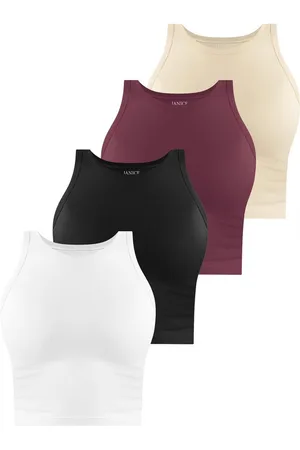 Janice Tanktop 4 x Damen crop Top hochgeschlossen Niah Kurzes Tanktop aus Baumwolle - Verkäufer: NORMANI