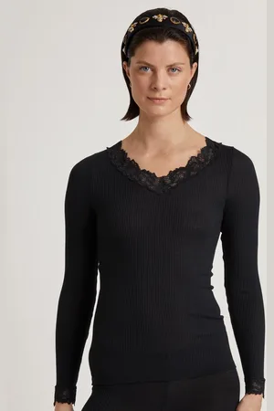 Calida Langarmshirt Silky Wool Joy mit Spitze an Ausschnitt und Bündchen