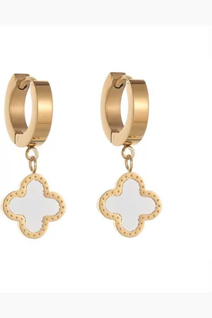Karma Paar Ohrhänger Kleeblatt Silber Gold Weiß Schwarz Edelstahl Ohrringe modern (Damenschmuck Damenohrringe Kleeblattohrringe, Ohrringpaar Edelstahlohrhänger Geschenk für Sie Frauen), Edelstahlohrringe Ohrschmuck Damen Kleeblatt - Verkäufer: Sa