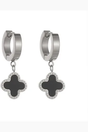 Karma Paar Ohrhänger Kleeblatt Silber Gold Weiß Schwarz Edelstahl Ohrringe modern (Damenschmuck Damenohrringe Kleeblattohrringe, Ohrringpaar Edelstahlohrhänger Geschenk für Sie Frauen), Edelstahlohrringe Ohrschmuck Damen Kleeblatt - Verkäufer: Sa