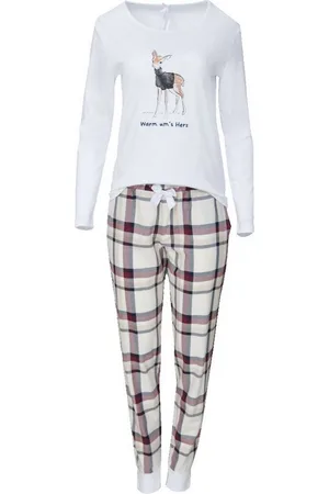 LOUIS & LOUISA Schlafanzug Pyjama Damen - BAMBI/WARM UMS HERZ - weiß/flanell - Verkäufer: Alpenwahnsinn Tracht & Lifestyle