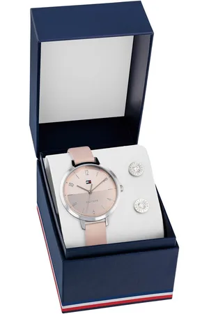 Tommy Hilfiger Quarzuhr 2770187, (Set, 3-tlg., mit 1 Paar Ohrstecker), Armbanduhr, Damenuhr, Lederarmband, ideal auch als Geschenk, analog