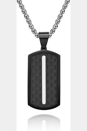 Karma Kette mit Anhänger Carbon Edelstahl Silber modern Halskette (60 cm, Herrenschmuck Geschenk für Ihn Schmuckbox), Carbonhalskette Herrenhalskette mehrfarbig - Verkäufer: Sanixa