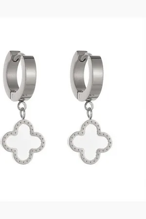 Karma Paar Ohrhänger Kleeblatt Silber Gold Weiß Schwarz Edelstahl Ohrringe modern (Damenschmuck Damenohrringe Kleeblattohrringe, Ohrringpaar Edelstahlohrhänger Geschenk für Sie Frauen), Edelstahlohrringe Ohrschmuck Damen Kleeblatt - Verkäufer: Sa