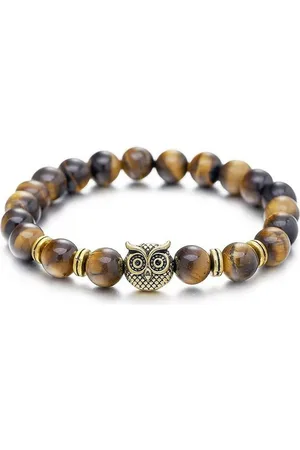 Karma Perlenarmband Eule , Weiß od. Schwarz Natursteine modern Edelsteinarmband (Armschmuck Perlen Metall, Damenarmband Herrenarmband Geschenk für Sie Ihn), White Turquoise, Tigerauge oder Frosted Stone Edelstein - Verkäufer: Sanixa
