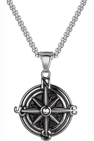 Karma Kette mit Anhänger Kompass Edelstahl Silber Halskette modern Herren (mit Schmuckbox, Edelstahlkette Geschenk für Ihn Männer), Edelstahlhalskette Herrenhalskette Herrenkette - Verkäufer: Sanixa
