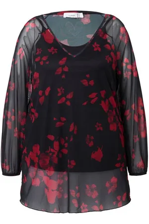 Miamoda Longbluse Bluse Mesh floraler Print weiter Langarm - Verkäufer: Popken Fashion Group