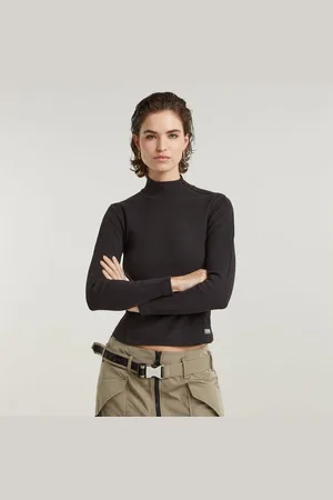 G-Star T-Shirt Asymmetric Zip Cropped Slim Mock