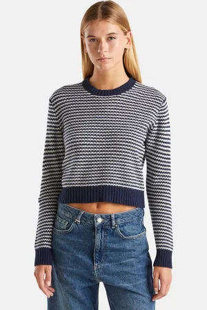 Benetton Rundhalspullover kurze Form, gestreift