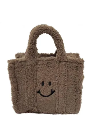 Lara Lauren Handtasche plüschige Tote Bag mit Smileyprint, verstellbare Umhängetasche mit Nylongurt - Verkäufer: Lililove Geschenkset