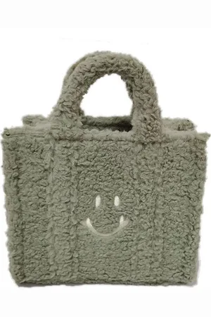 Lara Lauren Handtasche plüschige Tote Bag mit Smileyprint, verstellbare Umhängetasche mit Nylongurt - Verkäufer: Lililove Geschenkset