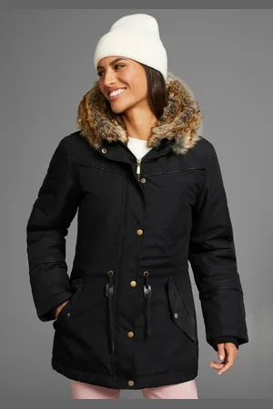 Laura Scott Winterjacke figurbetonte Passform, mit Kapuze, mit abnehmbarem Fellimitat