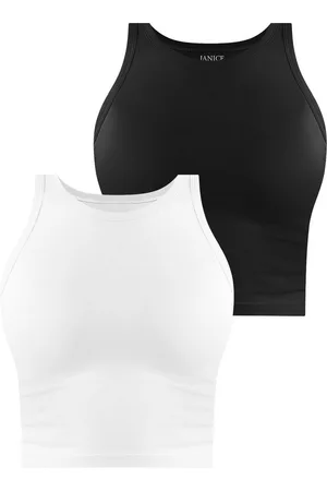 Janice Tanktop 2 x Damen crop Top hochgeschlossen Niah Kurzes Tanktop aus Baumwolle - Verkäufer: NORMANI