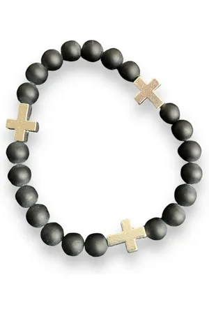 Aaron Bane Perlenarmband Edelstein Obsidian Armband mit 3 Silber Kreuzen (1-tlg) - Verkäufer: Mysale24