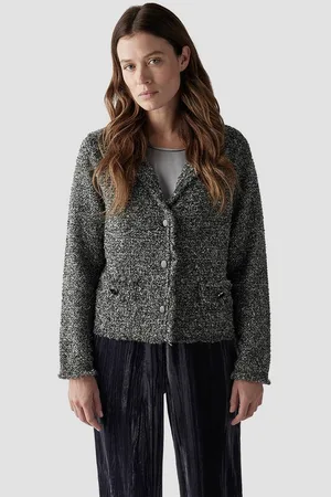 Le Comte Strickjacke Bouclé-Strickjacke mit V-Ausschnitt und Knopfdetails