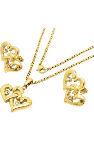 Karma Schmuckset Herzen Halskette Ohrstecker Silber, Gold oder Rosegold 3- teilig (mit Kristallen, Ohrringe Damenhalskette), Damenschmuck - Geschenk für Sie im Schmuckbeutel - Verkäufer: Sanixa