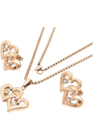 Karma Schmuckset Herzen Halskette Ohrstecker Silber, Gold oder Rosegold 3- teilig (mit Kristallen, Ohrringe Damenhalskette), Damenschmuck - Geschenk für Sie im Schmuckbeutel - Verkäufer: Sanixa