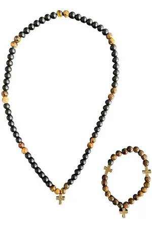 Aaron Bane Ketten-Set Tigerauge Obsidian Kreuz Kette mit Armband in Set Hand Made (1-tlg) - Verkäufer: Mysale24