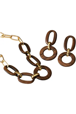Karma Schmuckset Schmuckset Holz Gold Kette Ohrringe Holzkette Hängeohrringe (Holzschmuck goldfarben, Damenschmuckset Geschenk für Sie), Damen Schmuck Holzohrringe - Verkäufer: Sanixa