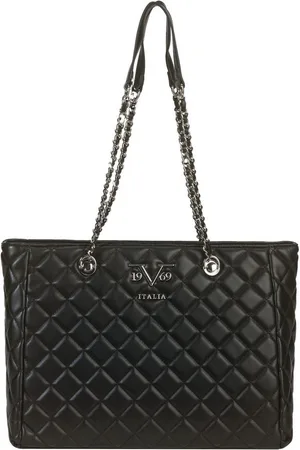 19V69 Italia Shopper SILVIA SILVER, Damen-Handtasche - gesteppte Optik - edler Kettenriemen - Logo-Akzente - Verkäufer: Marco GmbH