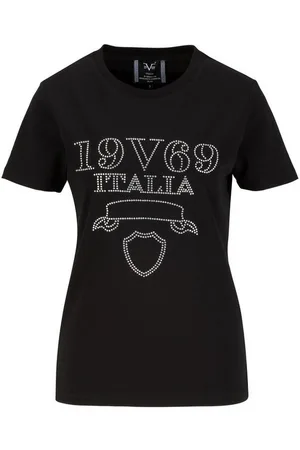 19V69 Italia T-Shirt BELLA STONE LOGO Damen Kurzarmshirt mit glitzerndem Schriftzug - Verkäufer: Marco GmbH