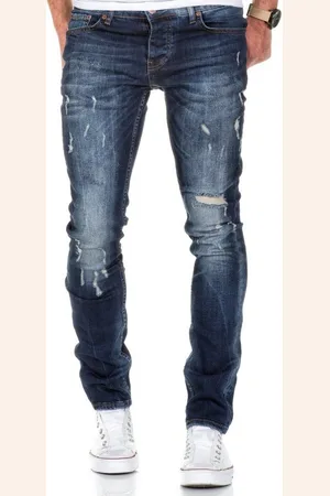 amaci Slim-fit-Jeans FRESNO Slim Fit Destroyed Jeans Herren Destroyed Regular Slim Denim Basic Hose - Verkäufer:
