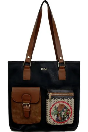 Dogo Umhängetasche Multi Pocket Bag Bear And Flowers Damen Handtaschen (Fashion), Vegan