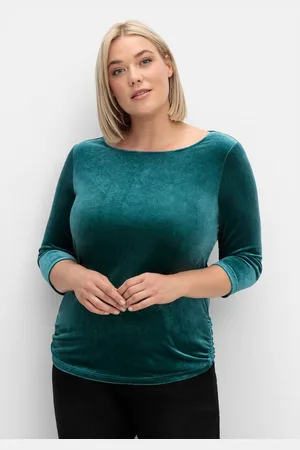 Sheego 3/4-Arm-Shirt Große Größen aus Samt, mit Raffung seitlich