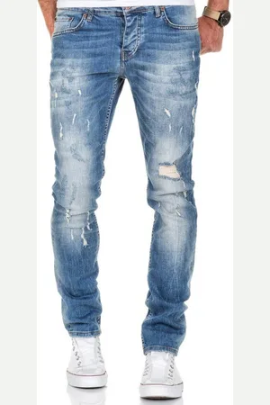 amaci Slim-fit-Jeans FRESNO Slim Fit Destroyed Jeans Herren Destroyed Regular Slim Denim Basic Hose - Verkäufer: