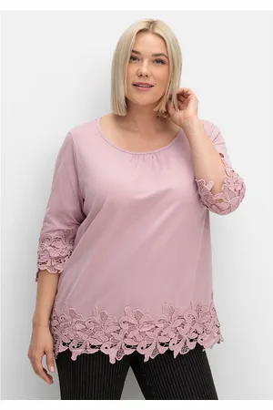Sheego 3/4-Arm-Shirt Große Größen mit breiter, aufgesetzter Spitze