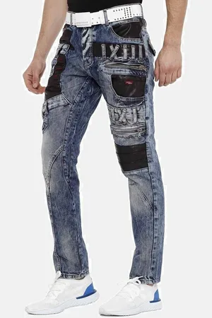 Cipo & Baxx Regular-fit-Jeans Jeans mit Kunstleder und Bunddetails, CD-482