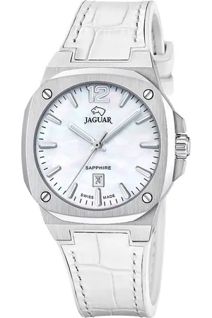 Jaguar Quarzuhr Rondcarre J1032/1, Armbanduhr, Damenuhr, Swiss Made, Lederarmband, analog, Tag,Saphirglas