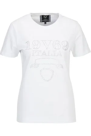 19V69 Italia T-Shirt BELLA STONE LOGO Damen Kurzarmshirt mit glitzerndem Schriftzug - Verkäufer: Marco GmbH