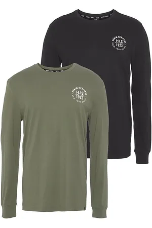 H.I.S Langarmshirt (Packung, 2-tlg., 2er-Pack) Langarm, bedruckt, Rundhalsausschnitt, aus 100% Baumwolle