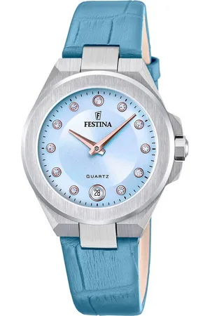 Festina Quarzuhr Mademoiselle F20701/3, Armbanduhr, Damenuhr, Lederarmband, analog, Tag, Zirkonia (synth)