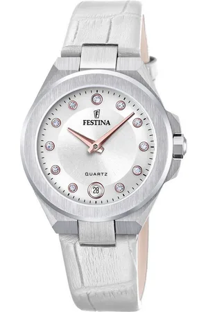 Festina Quarzuhr Mademoiselle F20701/1, Armbanduhr, Damenuhr, Lederarmband, analog, Tag, Zirkonia (synth)