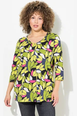 Ulla Popken Sweatshirt Shirt Blätter A-Linie V-Ausschnitt 3/4-Arm - Verkäufer: Popken Fashion Group