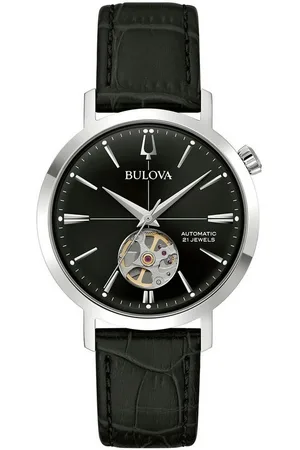 BULOVA Automatikuhr 96A317, Armbanduhr, Herrenuhr, Mechanische Uhr, Lederarmband, analog